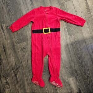 24M Red Black Footies Santa One Piece Belt Design Christmas Pictures PJs Holiday